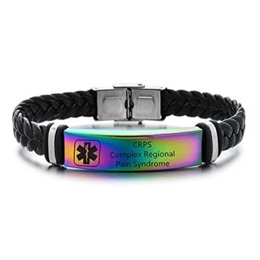 Imagem de Pulseiras de identificação de alerta médico para homens e mulheres pulseira de couro trançado ajustável pulseira de identificação de emergência sistemas de saúde joias de conscientização médica para