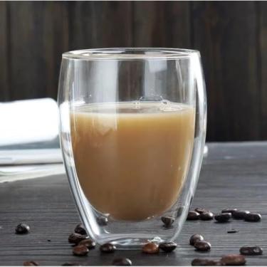Imagem de Copos Duplos De Vidro 80ml Kit 4 Parede Dupla Café Chá Suco