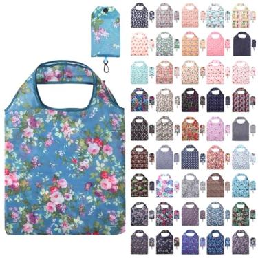 Imagem de Paterr 46 peças de sacolas de supermercado dobráveis reutilizáveis a granel, laváveis na máquina, à prova d'água, sacolas de compras embaláveis com alças de gancho para viagens, pequenas empresas