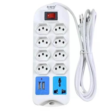 Imagem de Régua Extensão Elétrica 9 Tomadas Com 2 Usb e Cabo 2 Metros