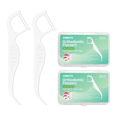 Imagem de Fio dental ortodôntico para aparelho ortodôntico estojo portátil - 130 palhetas de fio dental ortopédico para dentes - fio sob o arco - perfeito para adultos e crianças - torna o fio dental com