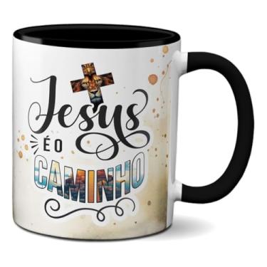 Imagem de Caneca Cristã Jesus O Caminho Frase Bíblia Xícara Religiosa (Preta)