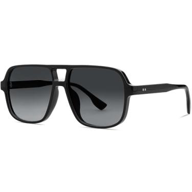 Imagem de Tskestvy Óculos de sol aviador retrô quadrados dos anos 70 para mulheres e homens, lentes coloridas, de plástico, moderno, vintage, óculos de sol ocidentais, Armação preta/lente preta gradiente, one