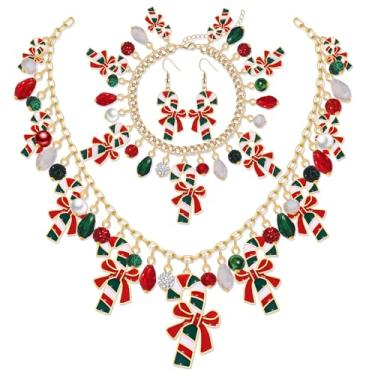 Imagem de XOCARTIGE Brincos de colar de doces para mulheres, colar de bengala doce de Natal, brincos de pirulito, acessórios de fantasia Candyland, roupas de Halloween, Natal, lembrancinhas de festa de