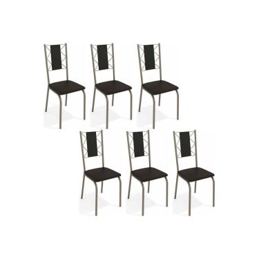Imagem de Cadeira Sala de Jantar Lisboa C076NK Aço Kit 6 Un Niquel/ano Preto - Kappesberg