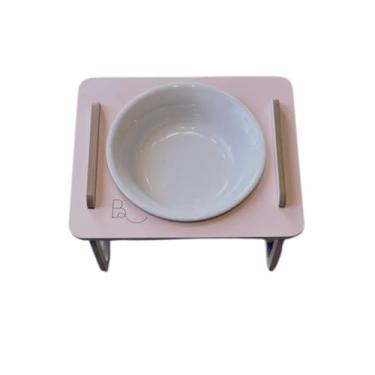 Imagem de Comedouro Elevado para PET Cães de Mini e Pequeno Porte Unitário - MDF e Porcelana - Cor Rosa