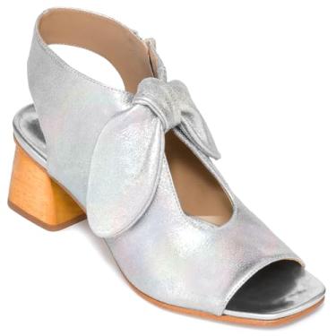 Imagem de MOOMMO Sandálias femininas de salto com laço, bico aberto, salto grosso, salto baixo, recortado, salto de 5 cm, frente única, sapatos sociais, peep toe nas costas, zíper nas costas, sandália de