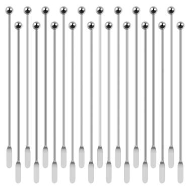 Imagem de Bastões de agitação de café de aço inoxidável, palitos de metal reutilizáveis, agitadores de café, coqueteleira, agitadores de bebidas e coquetéis com pequenas pás retangulares, conjunto de barra de