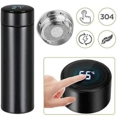 Imagem de Garrafa Térmica 500ml Aço Inox Com Termômetro Led Café Água Quente