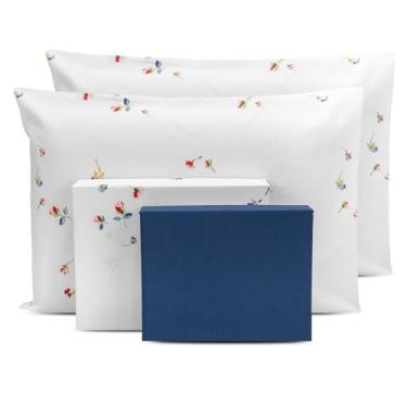 Imagem de Jogo de Lençol Queen 6 pçs Estampado 180 fios 80% Algodão - 40 CM DE ALTURA (DELICATA - AZUL MARINHO)