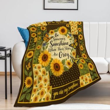 Imagem de Cobertor de girassol com citação inspiradora – "Be Someone's Sunshine When Their Skies are Grey" – Cobertor de lã macia para sofá-cama – Presente motivacional para amigos da família (75 x 99,8 cm)