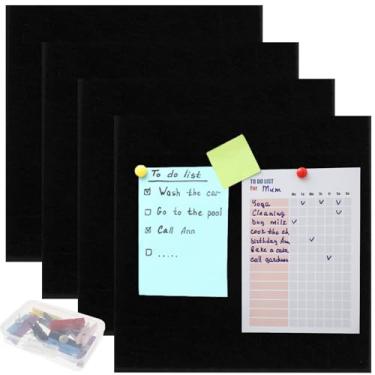 Imagem de 4 peças de azulejos de parede de feltro, quadro de avisos de feltro, painéis de parede de feltro adesivos, azulejos quadrados de cortiça, placa de alfinetes de feltro com abas adesivas para escritório