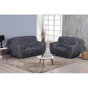 Imagem de Kit Capa Sofá Estampada 2 E 3 Lugares Malha Gel Elasticada Floral Cinz