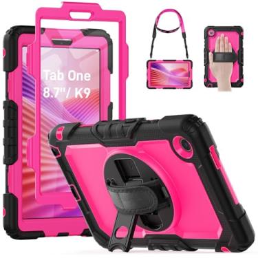 Imagem de HXCASEAC Capa para Lenovo Tab One/Tab K9 2025 (TB-305FU) 8,7 polegadas, com protetor de tela/alça de mão rotativa/suporte resistente, capa protetora para tablet Lenovo one - Rosa