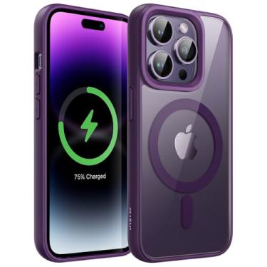 Imagem de JETech Capa Magnética para iPhone 14 Pro Max 6,7 Polegadas Compatível com MagSafe, Case Protetora, Moldura de TPU Fosco, Capinha Parte Traseira Transparente Antiarranhões (Roxo Profundo)