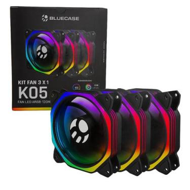 Imagem de Kit 3x Coolers Fans 120mm Preto RGB para PC Gamer 3,4W 1200 RPM 39 CFM