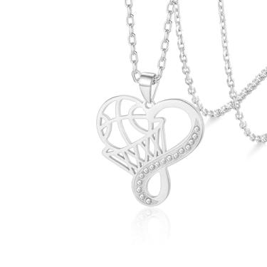 Imagem de VASSAGO Colar de coração infinito de vôlei, tênis, pickleball, beisebol, basquete, joias esportivas, presentes para filhas e fãs de esportes, Aço inoxidável, Sem Pedra Preciosa