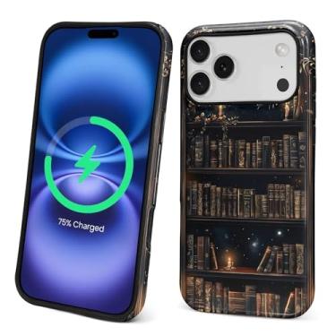 Imagem de MQJCYB Capa magnética para iPhone 17 Pro Max, compatível com MagSafe, capa protetora fina de TPU macio para celular feminina e meninas para iPhone 17 Pro Max-Dark Gothic Bookshelf Moon