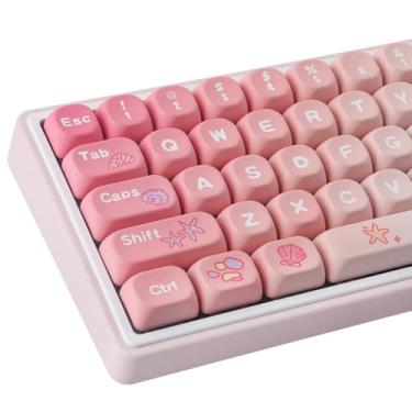 Imagem de Tsungup Teclas PBT MOA, 131 teclas fofas rosa e azul Dream Beach, conjunto de teclas de teclado para interruptores MX mecânicos