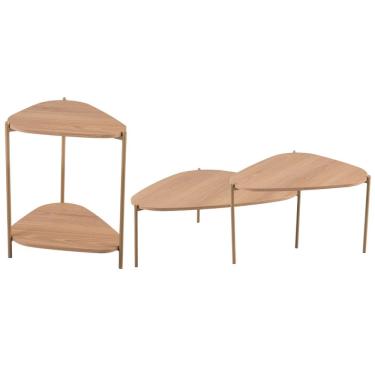 Imagem de Kit 02 Mesas de Centro e 01 Mesa Lateral Pés Metálicos Adek A03 Hanover Dourado - Lyam Decor