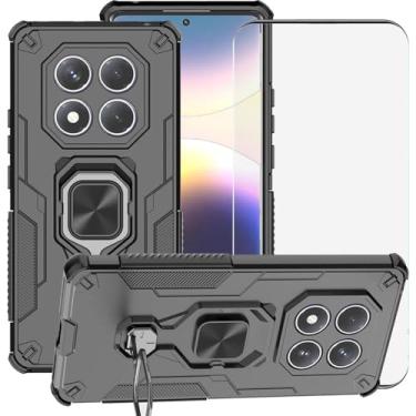 Imagem de LosruGir Capa para Xiaomi Redmi Note 14 Pro 4G, armadura híbrida resistente à prova de choque Defender Kickstand capa traseira rígida com protetor de tela de vidro temperado, preta
