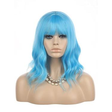 Imagem de Peruca EnileCor azul curta encaracolada com franja de ar, 14", feminin