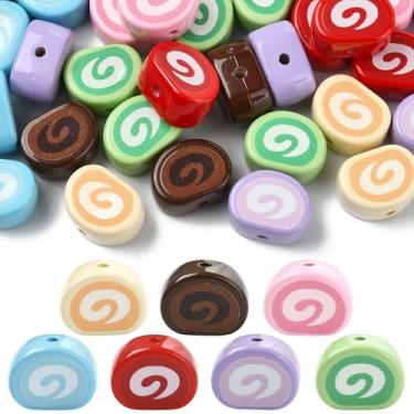 Imagem de UR URLIFEHALL 35 peças, 7 cores, bolo suíço, contas de acrílico opacas, imitação de sobremesa, contas de comida para pulseira faça você mesmo, colar, artesanato, fabricação de joias