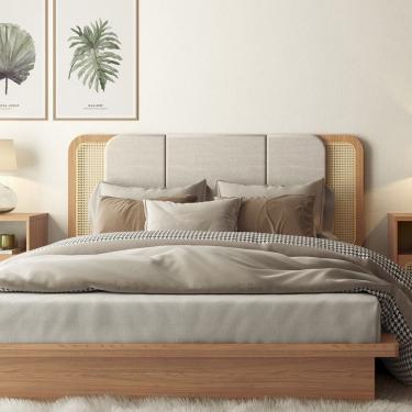 Imagem de Cabeceira Tela Natural Curve TW199 Freijó Linho Cinza Claro J18 Dalla Costa