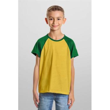 Imagem de Camiseta Infantil Raglan Brasil Amarela e Verde 100% Poliéster - Corte