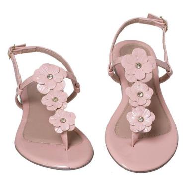 Imagem de Sandália Rasteirinha Feminina 3 Flores - NoBrand, Verniz nude, 37