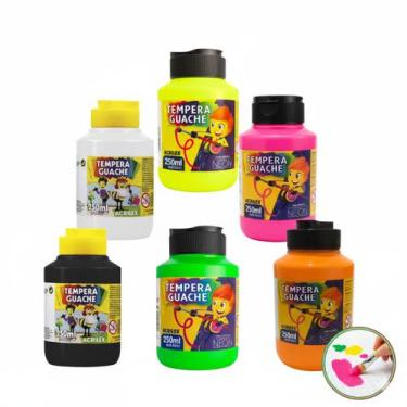 Imagem de Kit Tinta Guache Tempera 6 Cores 250ml Neon Acrilex Escolar Infantil I