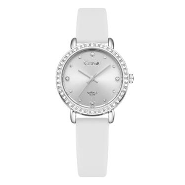 Imagem de Relógio feminino feminino de quartzo de cristal com moldura de strass, mostrador analógico, pulseira de silicone, à prova d'água, relógio de pulso para enfermeiras, G709-branco, Casual