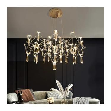 Imagem de Lustre luxuoso, lustres nórdicos de decoração para casa para sala de jantar, lustres pendentes, lâmpadas suspensas para luminárias de teto, iluminação interna, branco frio-dourado, 73 cm