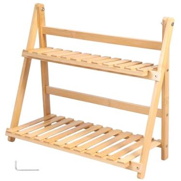 Imagem de blackonvlm Organizador de bancada de 2 camadas, utensílios de cozinha, armazenamento de utensílios de mesa, suporte de especiarias, suporte de caneca de bambu, multifuncional, dobrável, para banheiro