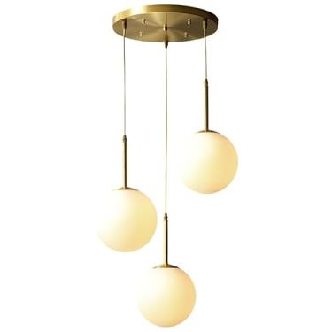 Imagem de Luminária pendente de vidro leitoso, 3 luzes, luminária pendente moderna de meados do século, conjunto de vidro, lâmpada suspensa de fazenda, lustre linear dourado vintage para cozinha, ilha