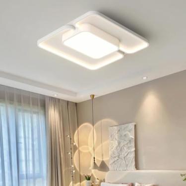 Imagem de Luminária de teto LED moderna com controle remoto, luminária de teto regulável para sala de estar, 3500K-6500K, grande luminária de teto, abajur de acrílico cremoso, decorativo, quarto, mesa
