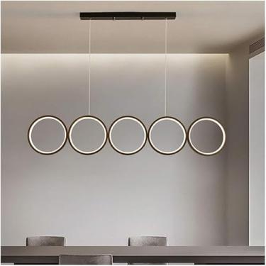 Imagem de Lustre Luminária 50W Regulável Lustre Moderno 5-Round LED Regulável LED Ilha Luz, Mesa de Jantar Lustre Redondo Lâmpadas Lustre
