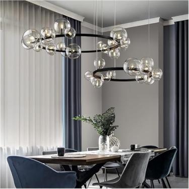 Imagem de Lustre moderno de metal com bolhas de vidro transparente, luminária pendente, decoração moderna