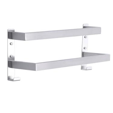 Imagem de Xiarnotogi Toalheiro duplo para banheiro, suporte de toalha de banho, suporte de parede, prateleiras de toalhas de aço inoxidável, toalheiro, 2 camadas (níquel escovado, 50 cm)