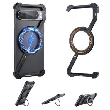 Imagem de NIFBANG Capa sem moldura para Google Pixel 9 Pro XL, capa de telefone com anel magnético giratório de 360°, capa protetora à prova de choque de queda militar de metal de alumínio para Pixel 9 Pro XL