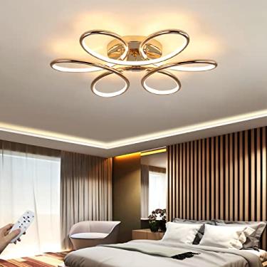 Imagem de Luminária de teto LED moderna com controle remoto, luminária de teto para quarto com formato de flor dourada, luminárias decorativas de teto com controle remoto para sala de estar, sala de j