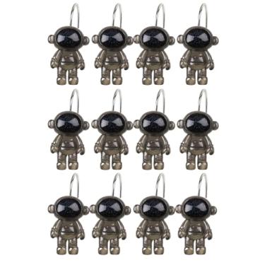 Imagem de YOINIUEM Conjunto de 12 ganchos de cortina de chuveiro astronauta, lindos anéis de cortina de chuveiro com tema espacial de resina para decoração de banheiro infantil, ganchos de resina duráveis e