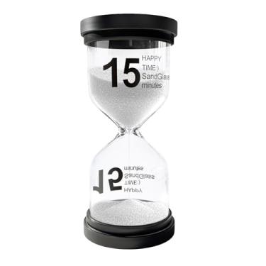 Imagem de Temporizador de areia de 15 minutos, relógio de areia de plástico para crianças, ampulheta acrílica inquebrável, pequena ampulheta de 15 minutos para sala de aula, jogos, decorativa (branca)