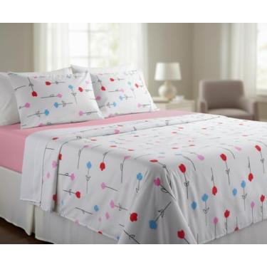 Imagem de Jogo de Lençol Viúva 2 Peças (203x120x25) 100% Algodão 200 Fios Estampado Tulipas (Rosé)