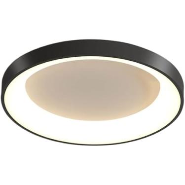 Imagem de Lustre de teto redondo industrial nórdico com ajuste de três cores, design fino e moderno para quarto, restaurante, luminárias LED embutidas com economia de energia.