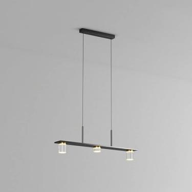 Imagem de Lustre Restaurante Long Strip Moderno Teto Pendente Iluminação Nordic Light Luxo Palavra Pendente Lâmpada LED 3-Luz Pendurado Lustre Ajustável para Cozinha Sala 80cm