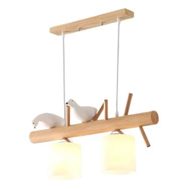 Imagem de Luminária pendente linear para ilha de cozinha, lustre moderno de pássaros com cilindro, vidro leitoso, rústico, vintage, de madeira, para teto, para mesa de jantar, café, restaurante