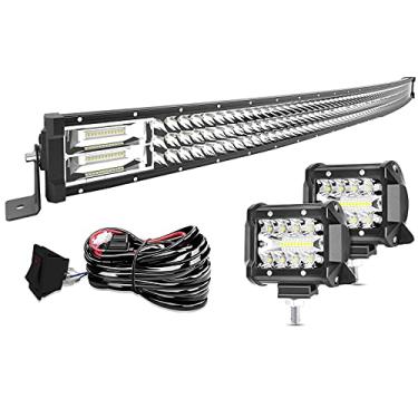 Imagem de Barra de luz de LED de 81 cm, curvada, T-Former, linha tripla, 441 W, combo feixe de luzes off-road 2 peças 10 cm 60 W, foco de neblina com fiação de interruptor basculante para caminhões, ATV, UTV, Jeep barco captador