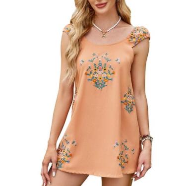 Imagem de Vestido Loafawes Cute Sun Floral Bordado Linho Feminino Amarelo