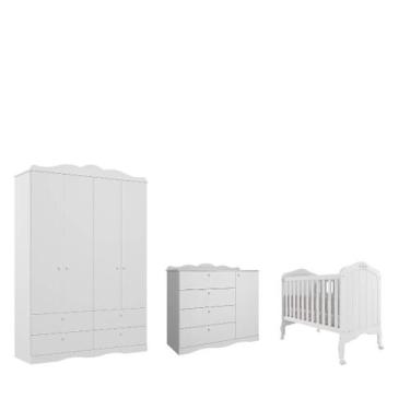 Imagem de Quarto Bebe Completo Permobili Provençal Encanto MDF, Branco Brilho